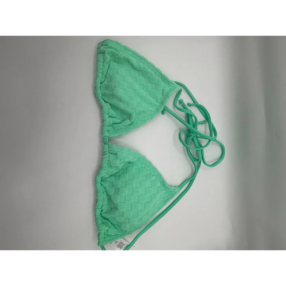 Venus Bikini Set Women XL Mint Green Textured Checkerboard Triangle Side Tie NEW